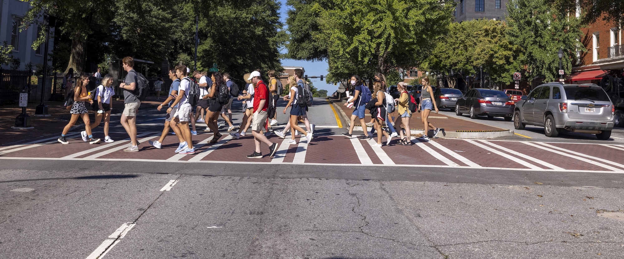 Pedestrians crossing street